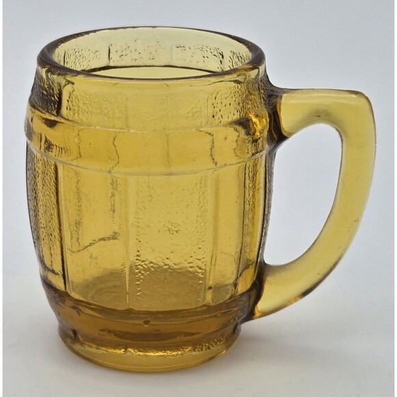 Amber Barrel Shot Glass Vintage Ribbed Glass Mini Barware Toothpick Holder - Picture 3 of 7